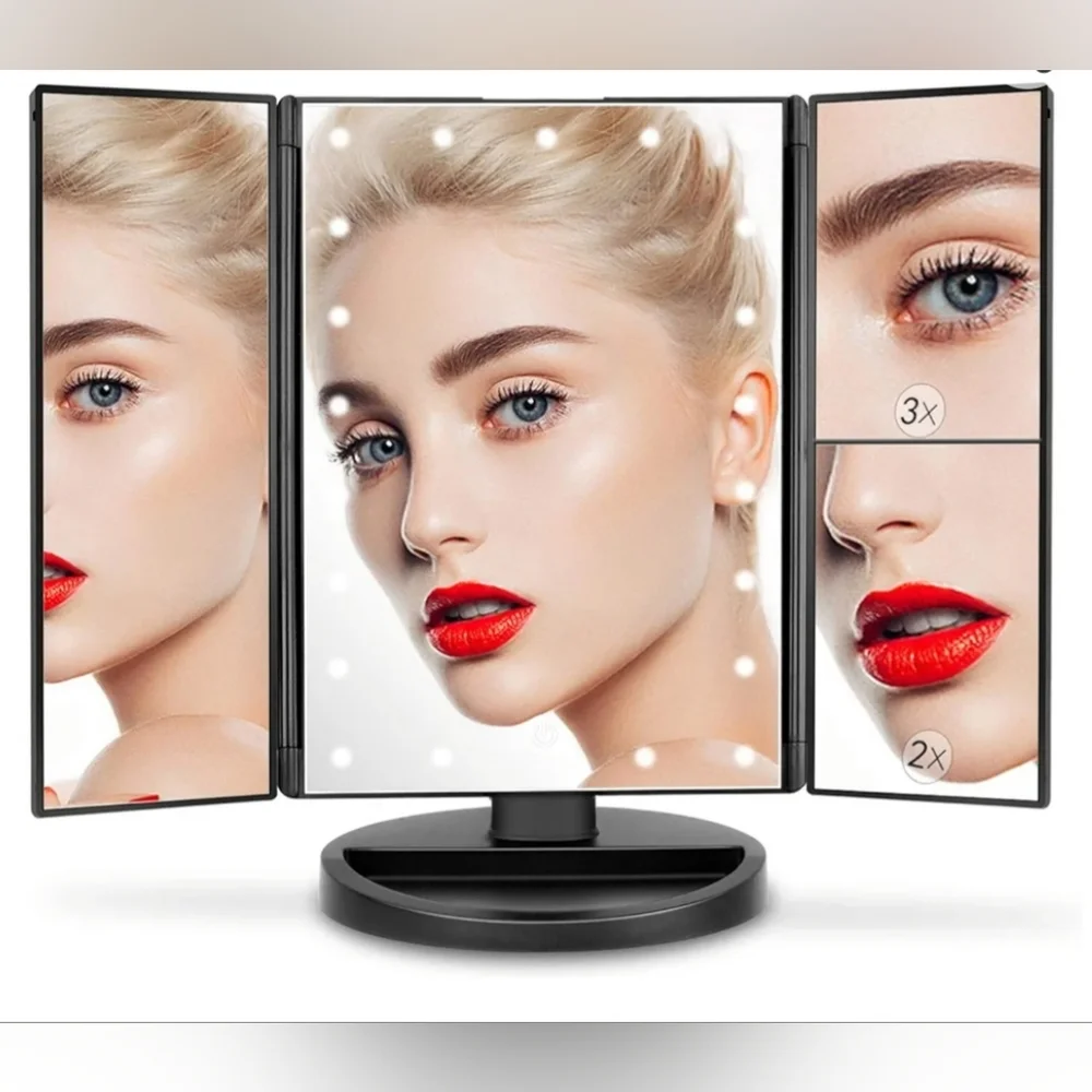 Tabletop Mount Trifold Lighted Vanity Mirror with LED Lights, Touch Screen, Etc
